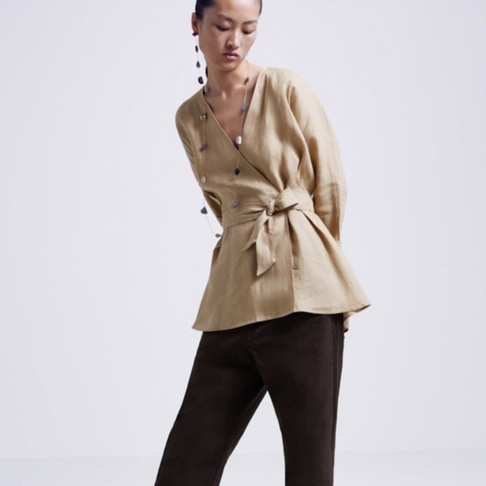 COPY - ZARA BELTED LINEN BLOUSE - SIZE S